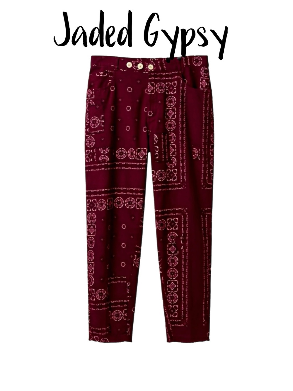 JADED GYPSY BOHEMIAN TRAVELER pants WITH BANDANA Print in Wine & Pink SIZE: L/XL